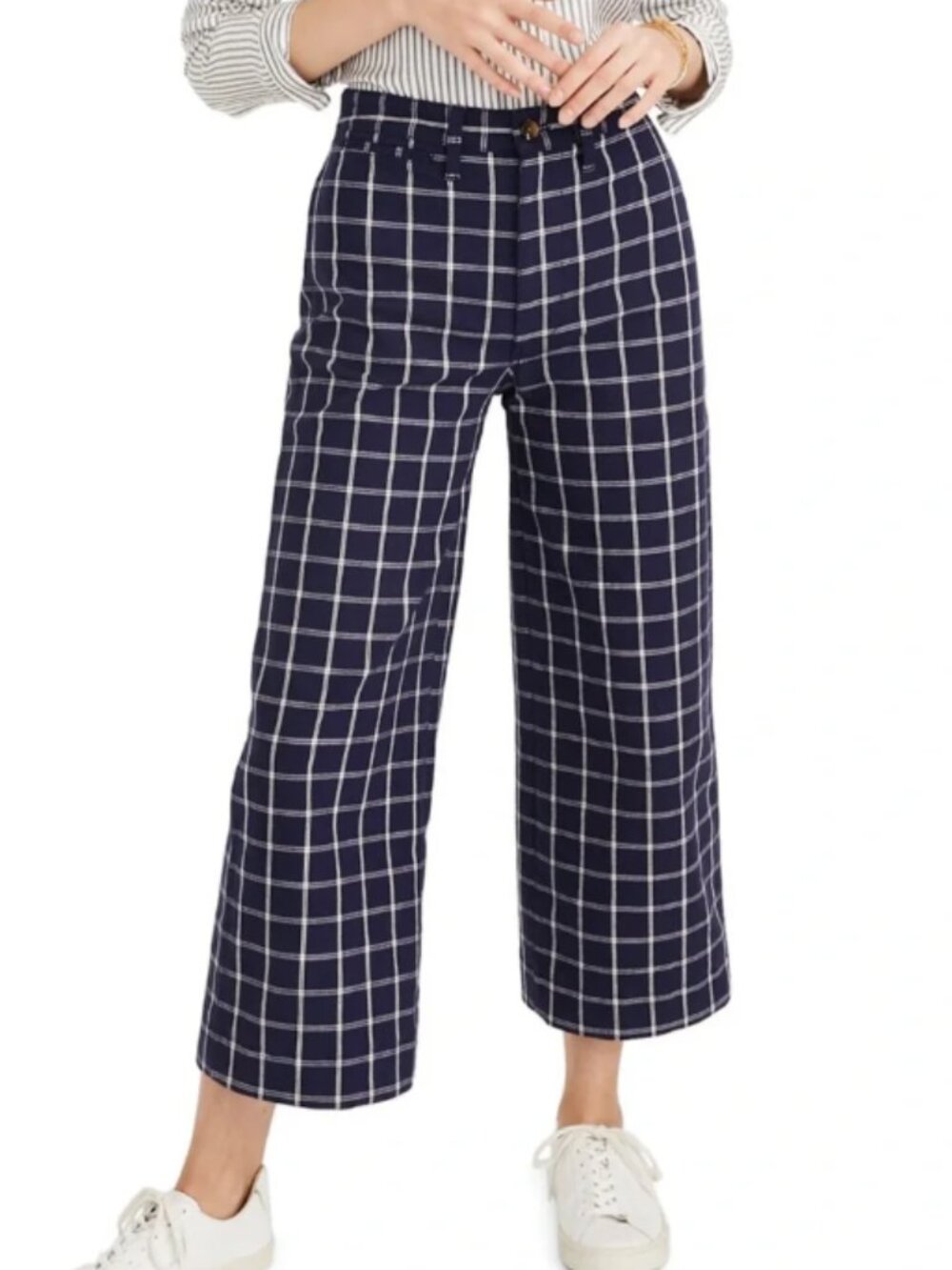 Madewell Emmett Windowpane Plaid Cropped Wide Leg Pants - Womens 23